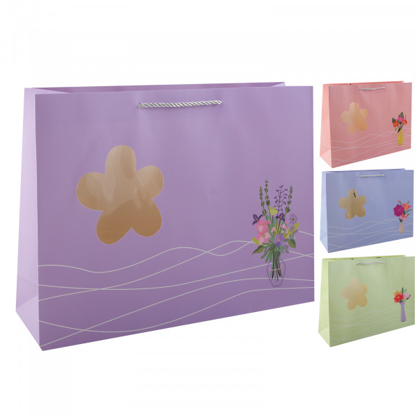 Пакет подар. 40*30*12 горизонтальный с окном Букет мат. лам. 210г/м2 ассорти 4 вида