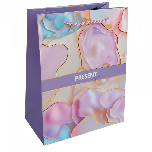 Пакет подар. 18*23*10 Пастельный флюид матов. ламинация тисн. фольгой 210г/м2