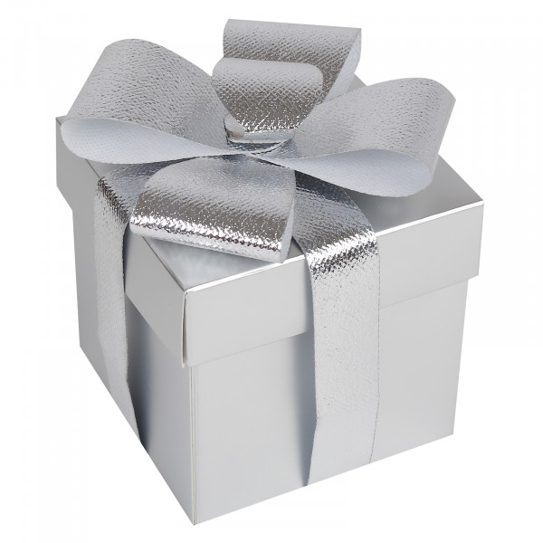 Коробка подарочная Бант 10*10*10 серебро