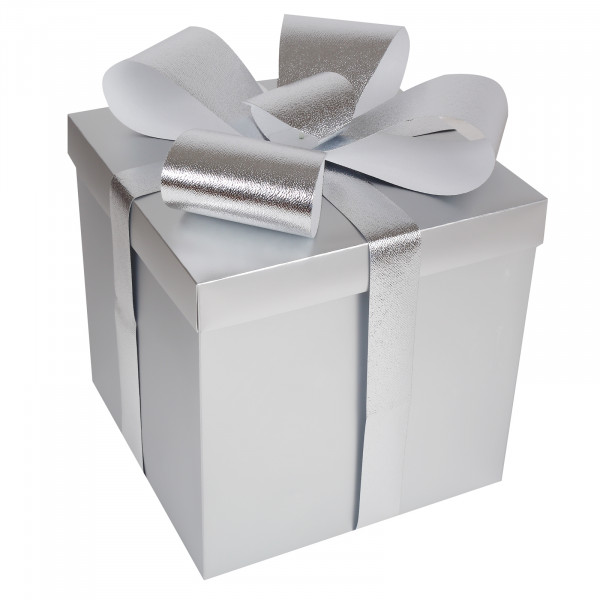 Коробка подарочная Бант 30*30*30 серебро