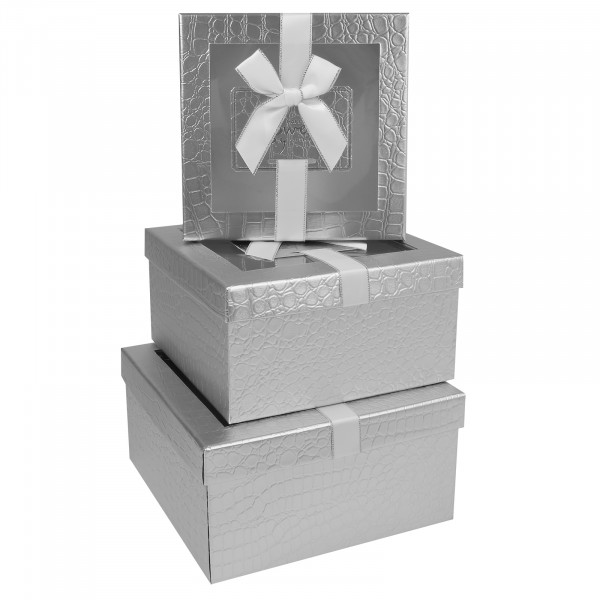 Набор подарочных коробок 3 шт с окном Sweet day серебро