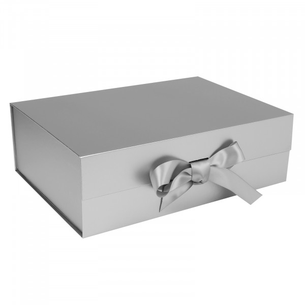 Коробка подарочная Бантик 20*28*9 серебро