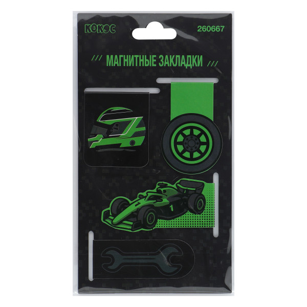 Закладка магнитная 4шт 25*55 картон Sport car