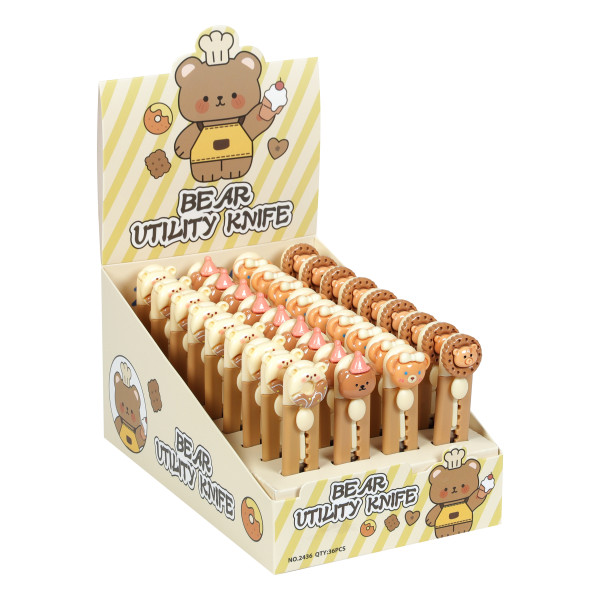 Нож канцелярский 9мм фиксатор Bear ассорти