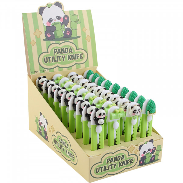 Нож канцелярский 9мм фиксатор Panda ассорти