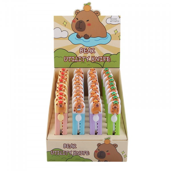Нож канцелярский 9мм фиксатор Capybara ассорти