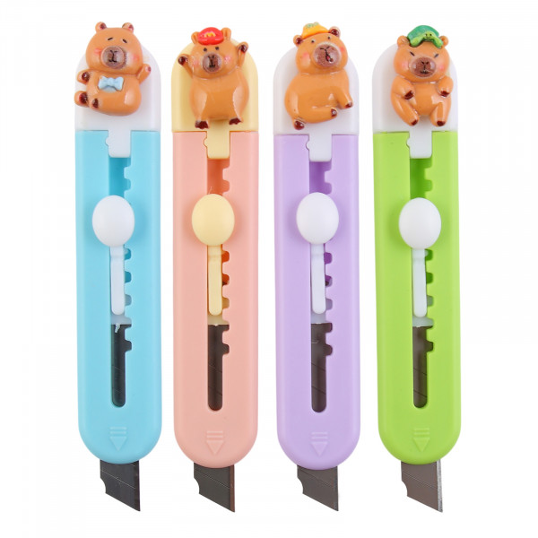 Нож канцелярский 9мм фиксатор Capybara ассорти