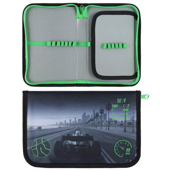 Пенал картон ткань 1 отделение 20*13*3 откидная планка Sport car