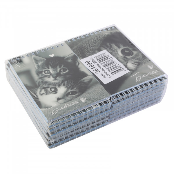 Блокнот А6 40л.кл. "Коты" мягк.обл, спираль, ассорти