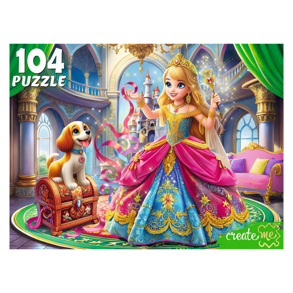 Пазлы 104 Веселая принцесса и щенок