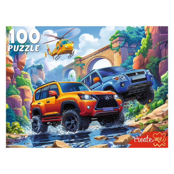 Пазлы 100 Два джипа и вертолет