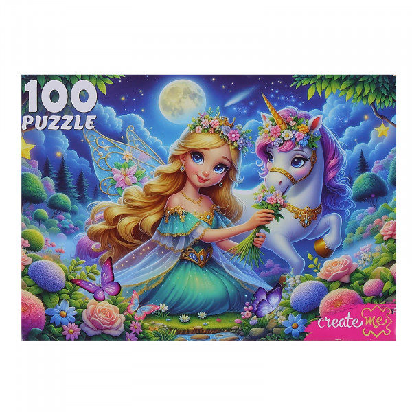 Пазлы 100 Прекрасная принцесса и единорог