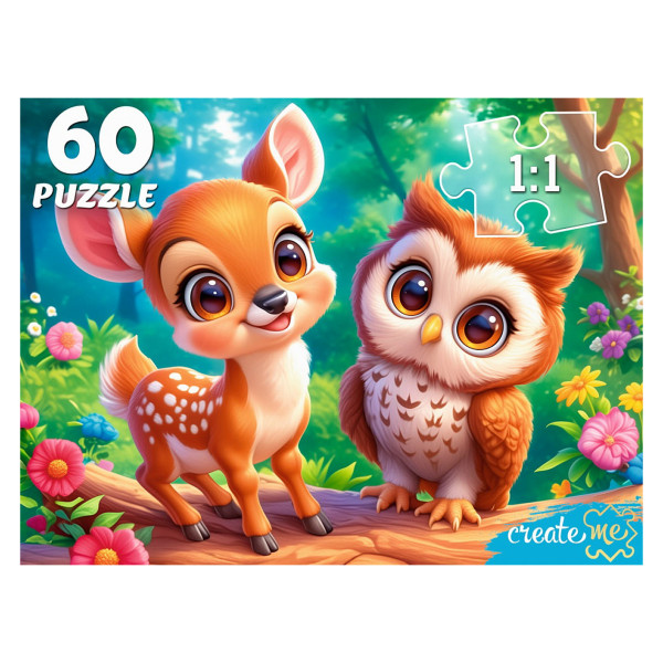 Пазлы 60 Олененок и сова