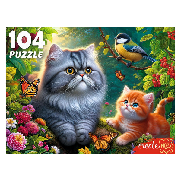 Пазлы 104 Котики с синицей