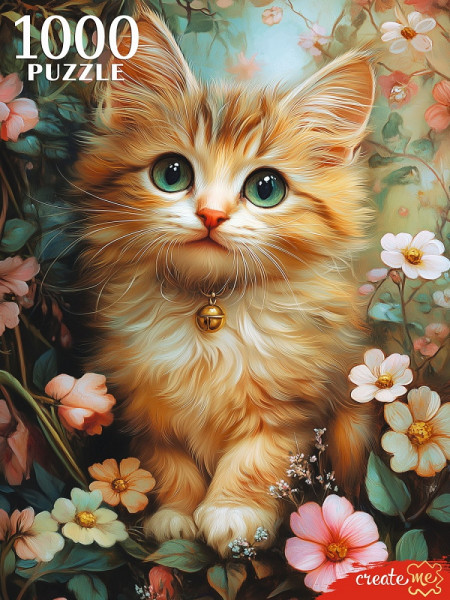 Пазлы 1000 Котенок в цветах