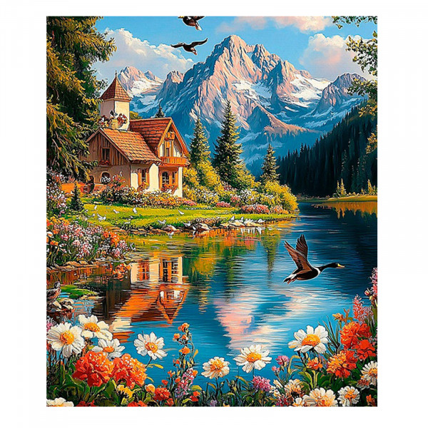 Алмазная мозаика (класс.) Тихий уголок у реки 40*50см. 30цв.