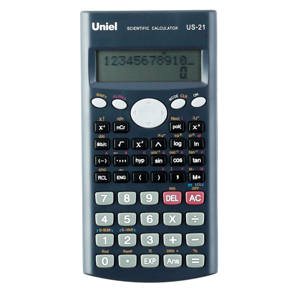 Калькулятор инженерный 10+2 разрядов Uniel US-21 питание от батарейки 162*84*18мм (240 функций) черный
