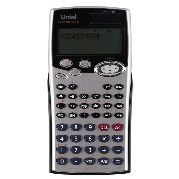 Калькулятор инженерный 10+2 разрядов Uniel US-34K двойное питание 159*80*19мм (249 функций) черный/серебро