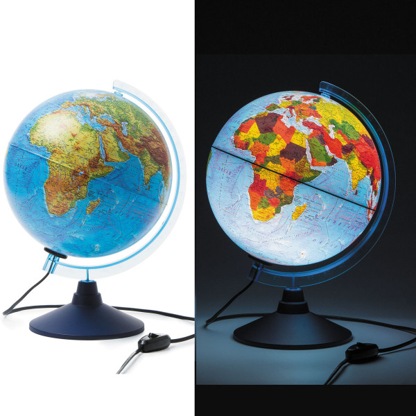 Глобус 250мм физико-политический Globen Ке012500191 с подсветкой на круглой подставке