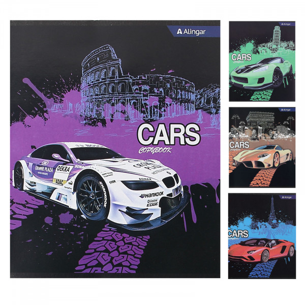 Тетрадь 36л клетка Alingar Cars AL6947 (вт блок) ассорти 4 вида