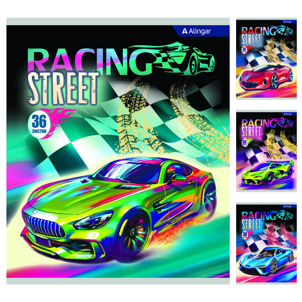 Тетрадь 36л линия Alingar Street Racing car AL7421 ассорти 4 вида