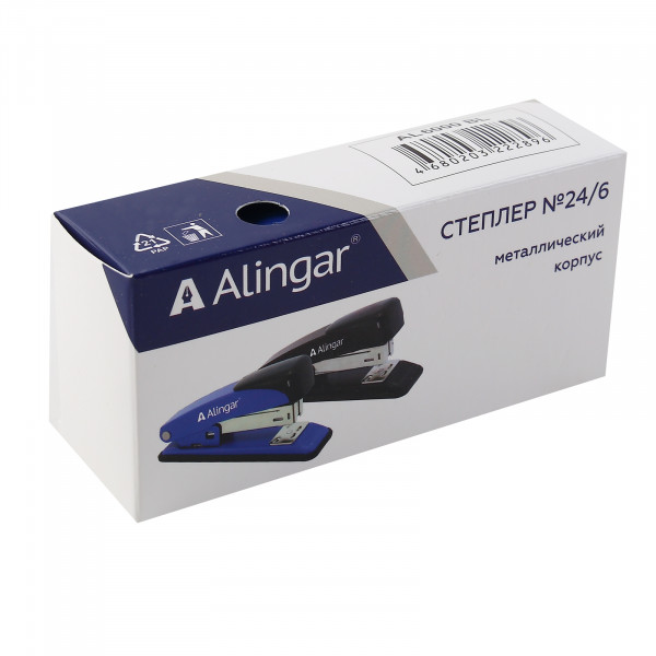 Степлер №24/6 Alingar, на 20 л., корпус металлический, синий арт. AL6000/BL