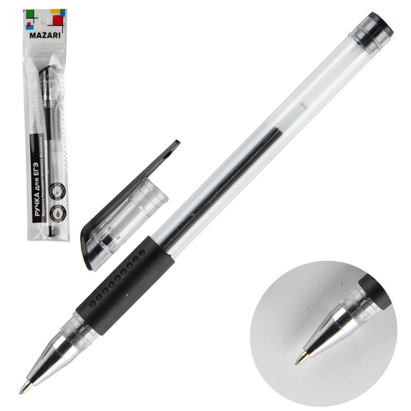 Ручка гелевая "Mazari " для ЕГЭ 0,5 мм черная пластик. корпус мягкий грип 1/72 арт. M-5523-OPP-71