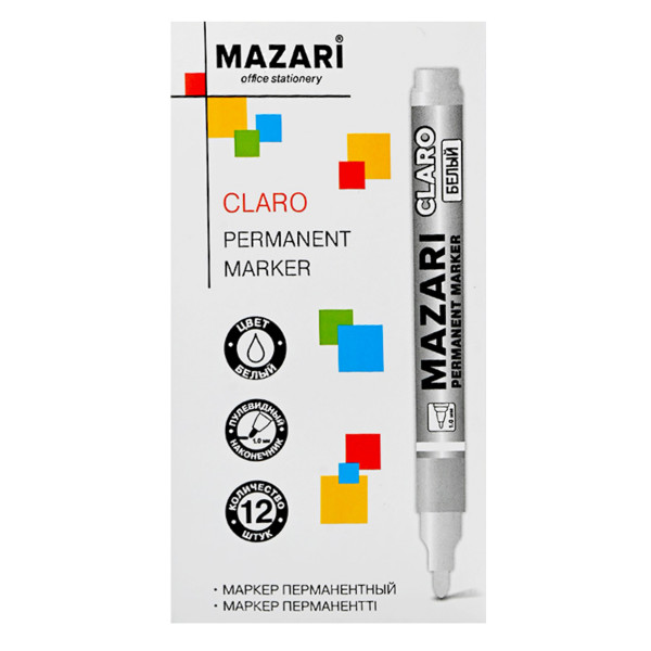 Маркер перманентный CLARO, белый пулевид. 1-2 мм