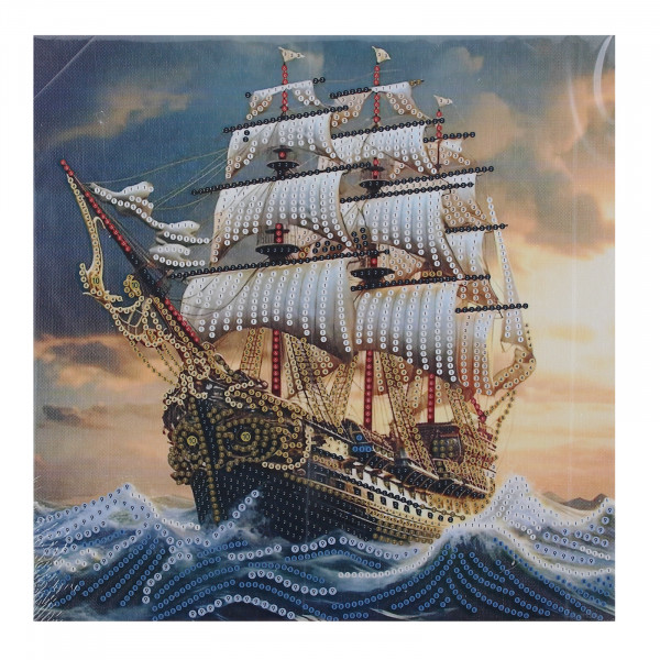 Алмазная мозаика Корабль, 30*30см, дерев. подрамник, частичн. выкладка