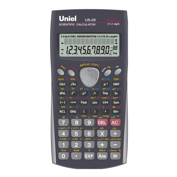 Калькулятор инженерный 10+2 разрядов Uniel US-29 двойное питание 162*84*18мм (401 функция) черный