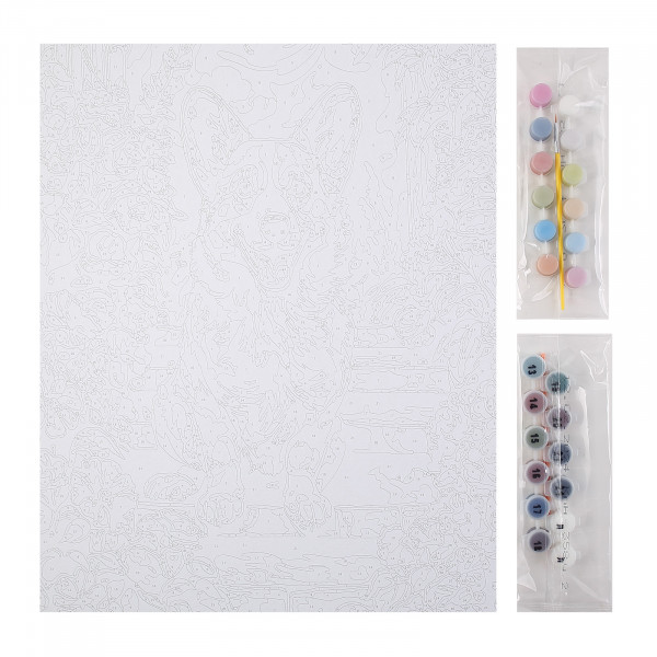 Картина по номерам на картоне Корги в цветах 40*50см