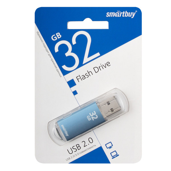 Флеш-память 32GB Smart Buy V-Cut USB 2.0 металл.корпус, синий