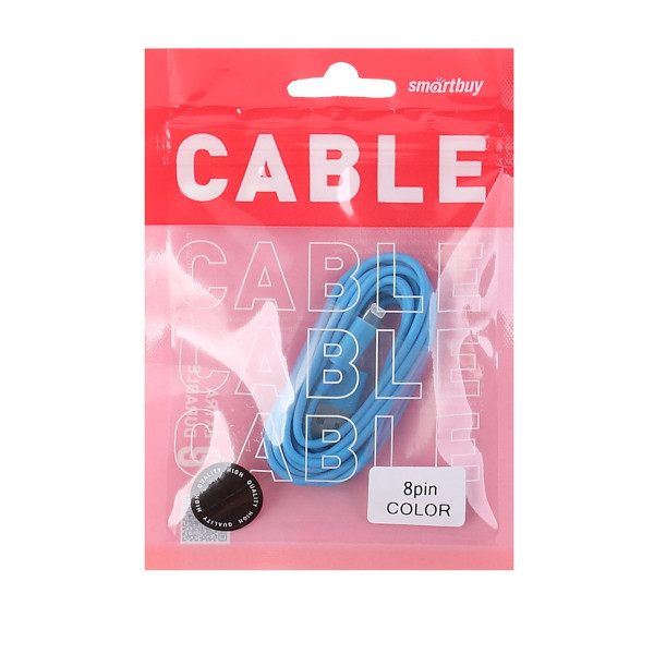 Кабель USB 8-pin для Apple, цветные, длина 1,0 м, голубой, макс. сила тока 1А (iK-512c blue)/500 Smartbuy