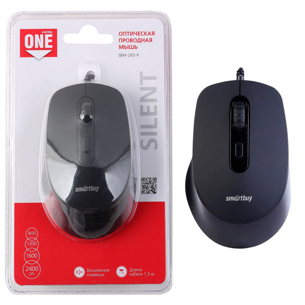 Мышь проводная Smartbuy ONE SBM-265-K бесшумная черная