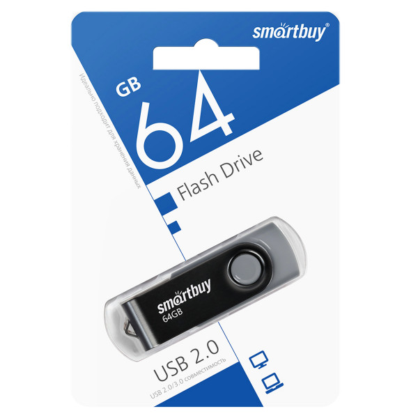 Флэш-диск 64Gb SmartBuy Twist Black SB064GB2TWK черный 094345
