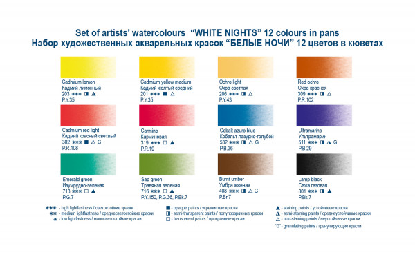 Акварель 12цв. металл "Белые ночи" 2,5мл