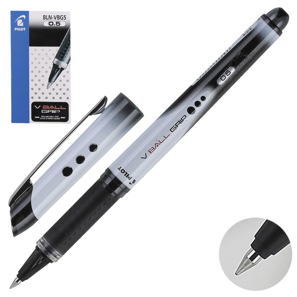 Ручка-роллер 0,5 резиновая манжетка Pilot одноразовая BLN-VBG5 (B) черный картонная коробка