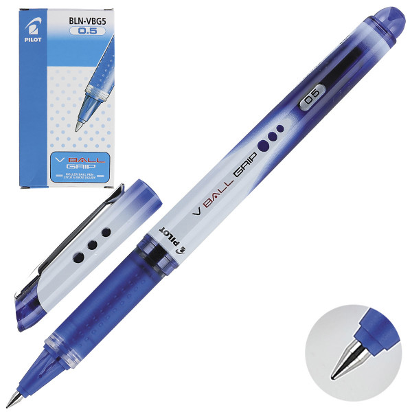 Ручка-роллер 0,5 резиновая манжетка Pilot одноразовая BLN-VBG5 (L) синий картонная коробка