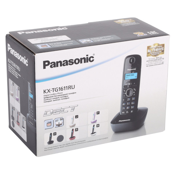 Радиотелефон PANASONIC KX-TG1611RUH, память 50 номеров, АОН, повтор, часы/будильник, радиус 10-100 м, цвет серый