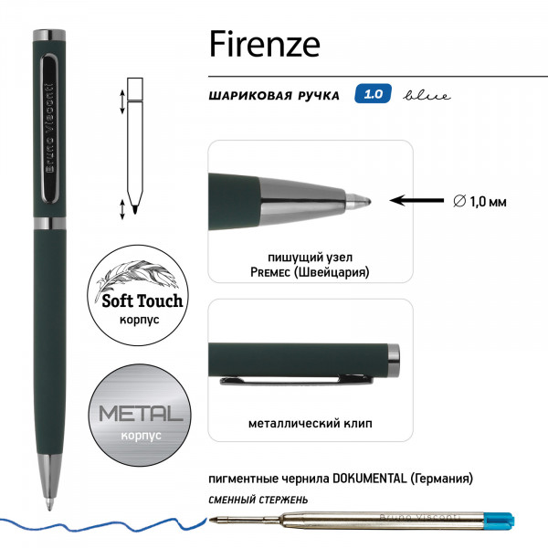 Ручка "FIREENZE" автомат. мет.корпус 1,0 ММ, СИНЯЯ (корпус зеленый)