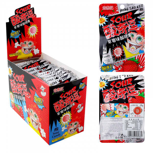 Леденцы кислые Sour Candy Mini 26г клубника (20шт в уп)