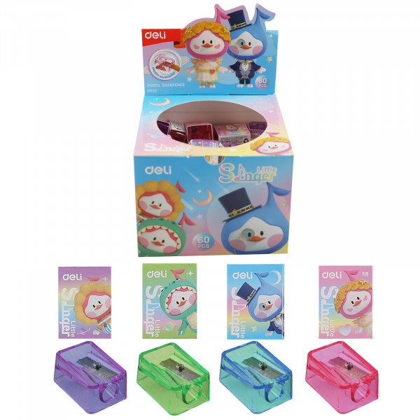 Точилка пласт. Deli Little Singer, одно отверстие, ассорти