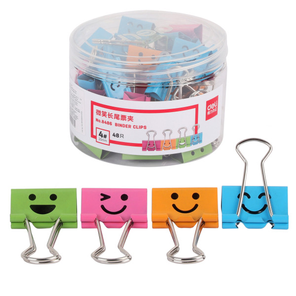 Зажимы для бумаг 25мм цветные набор 48шт Deli Smile 8486/459162 пластиковая упаковка