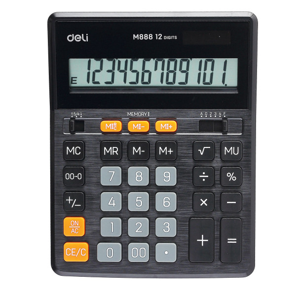 Калькулятор Deli черный 12 - разр. 155х30х200 мм