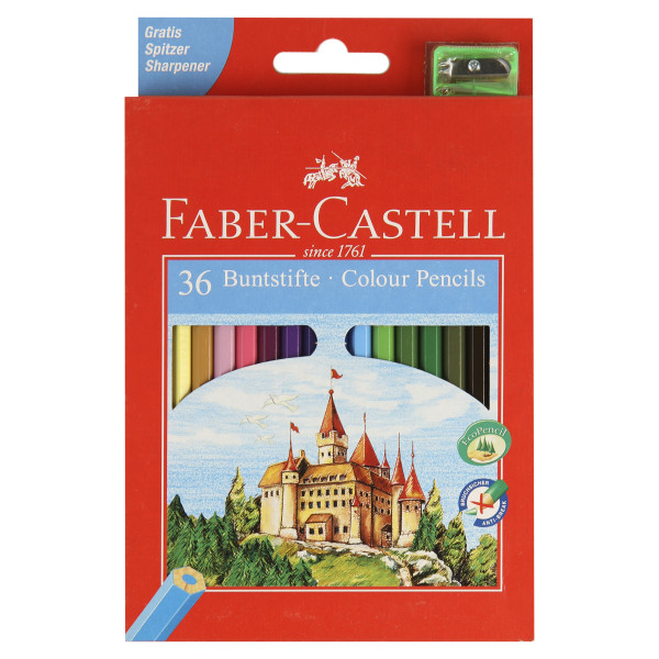 Карандаши цветные 36цв Faber-Castell Замок+точилка 120136 европодвес картонная коробка
