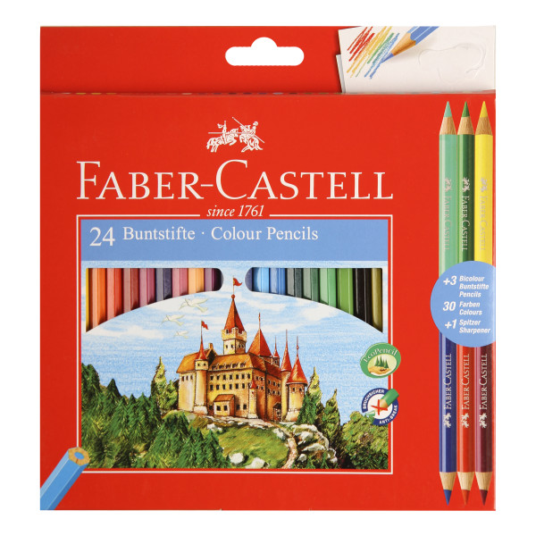 Карандаши цветные 24цв+6цв Faber-Castell+точилка шестигранные FC 110324 европодвес картонная коробка