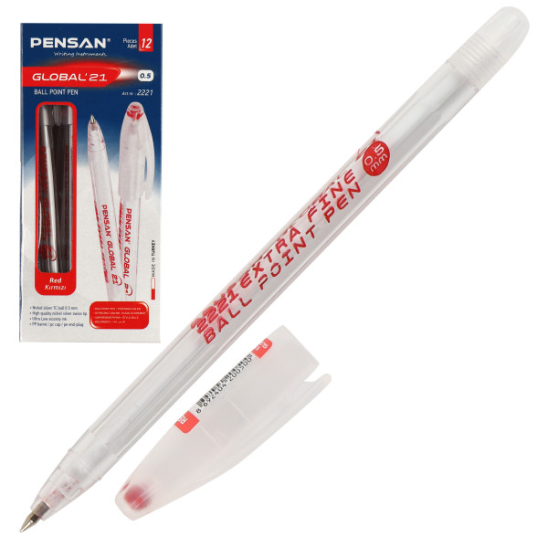 Ручка шариковая PENSAN "Global-21", 0,5 мм красная/2221к