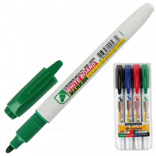 Набор маркеров для доски 4цв 2мм Crown WB-505-4(SET) черный синий зеленый красный