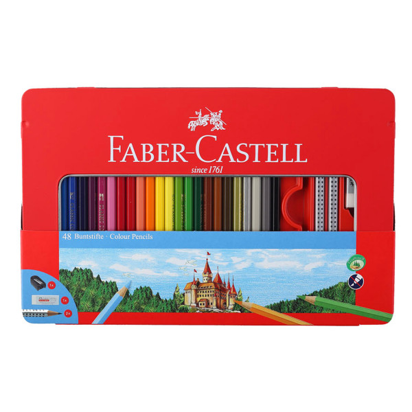 Карандаши цветные 48цв Faber-Castell Замок+2ч/г кар+ластик+точилка 115888 металлическая коробка