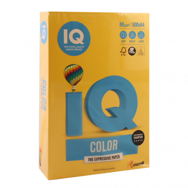 Бумага цветная А4 80г/м 500л IQ Color 00-00012620/65148 40 солнечный желтый
